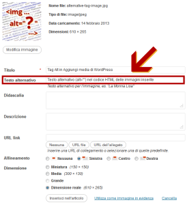 Evidenziato il Teso alternativo per le immagini in WordPress (importante per il SEO)